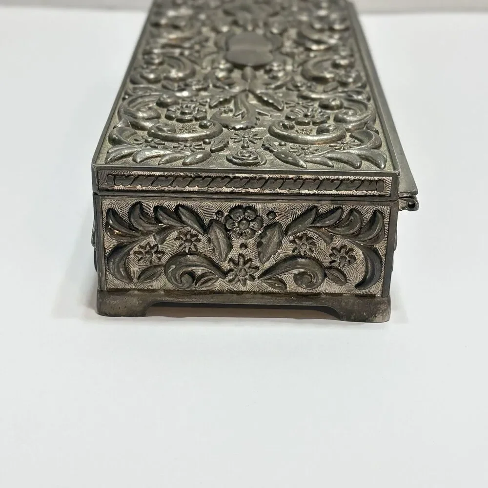 VINTAGE - GODINGER 1992 SILVER PLATED RECTANGULAR JEWELRY BOX WITH SOFT LINING